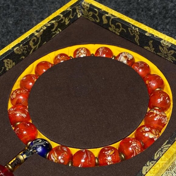 Chinese Peking Glass Beads Prayer Bracelet w Box - Picture 6 of 10